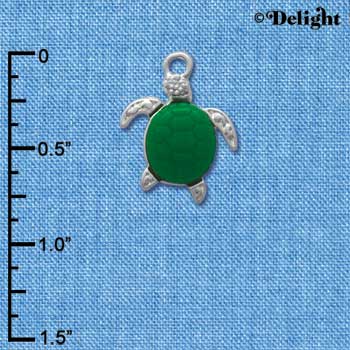 C3820 tlf - Silver Sea Turtle with Green Resin Shell - Silver Charm (6 per package)
