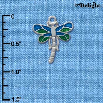 C3821 tlf - Dragonfly with Translucent Green & Blue Wings - Silver Charm (2 per package)
