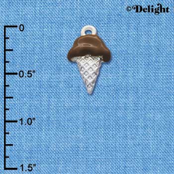 C3822 tlf - 2-D Chocolate Ice Cream Cone - Silver Charm (6 per package)