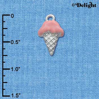 C3824 tlf - 2-D Strawberry Ice Cream Cone - Silver Charm (6 per package)