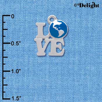 C3869 tlf - Silver Love with Enamel Earth Globe - Silver Charm (6 per package)