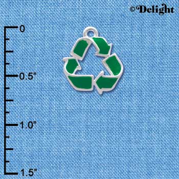 C3871 tlf - Green Enamel Recycle Symbol - Silver Charm (6 per package)