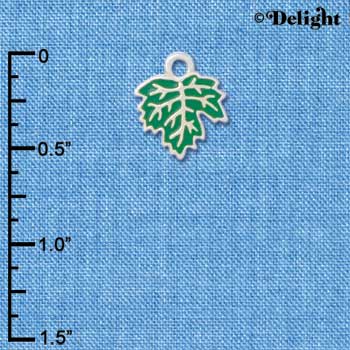 C3878 tlf - Small Green Leaf - 2 Sided - Silver Charm (6 per package)