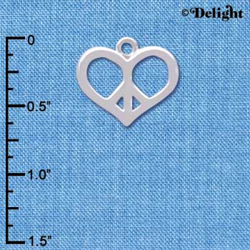 C3881 tlf - Silver Heart Peace Sign - Silver Charm (6 per package)