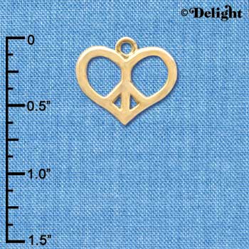 C3882 tlf - Gold Heart Peace Sign - Gold Charm (6 per package)
