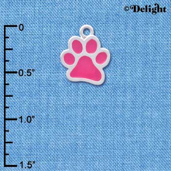 C3888 tlf - Medium Translucent Pink Paw - 2 Sided - Silver Charm (6 per package)