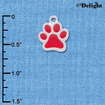 C3889 tlf - Medium Translucent Red Paw - 2 Sided - Silver Charm (6 per package)