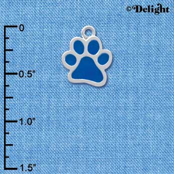 C3890 tlf - Medium Translucent Royal Blue Paw - 2 Sided - Silver Charm (6 per package)