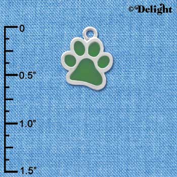 C3891 tlf - Medium Translucent Green Paw - 2 Sided - Silver Charm (6 per package)