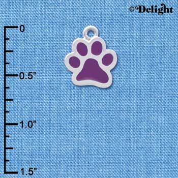 C3892 tlf - Medium Translucent Purple Paw - 2 Sided - Silver Charm (6 per package)