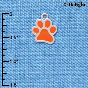 C3893 tlf - Medium Translucent Orange Paw - 2 Sided - Silver Charm (6 per package)