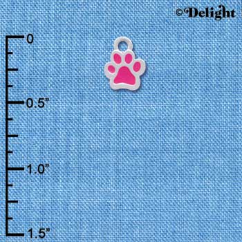 C3894 tlf - Mini Translucent Pink Paw - 2 Sided - Silver Charm (6 per package)