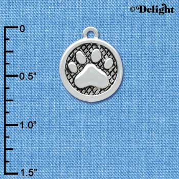 C3902 tlf - Paw in Circle - 2 Sided - Silver Charm (6 per package)