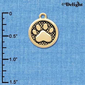 C3903 tlf - Paw in Circle - 2 Sided - Gold Charm (6 per package)