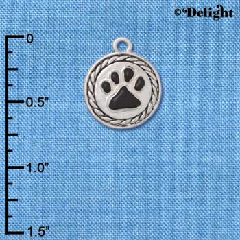 C3904 tlf - Black Paw in Rope Border - Silver Charm (6 per package)