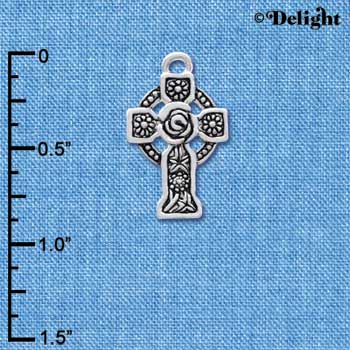 C3905 tlf - Large Silver Celtic Cross - Silver Charm (6 per package)