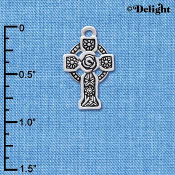 C3905 tlf - Large Silver Celtic Cross - Silver Charm (6 per package)