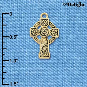 C3906 tlf - Large Gold Celtic Cross - Gold Charm (6 per package)