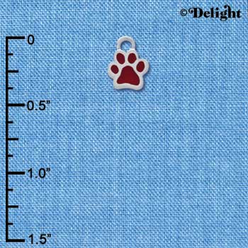 C3911 tlf - Mini Translucent Maroon Paw - 2 Sided - Silver Charm (6 per package)