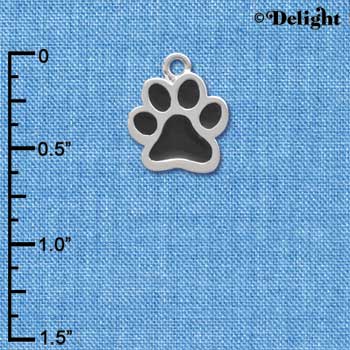 C3912 tlf - Medium Black Paw - 2 Sided - Silver Charm (6 per package)