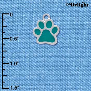 C3913 tlf - Medium Translucent Teal Paw - 2 Sided - Silver Charm (6 per package)