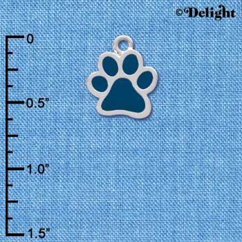 C3914 tlf - Medium Translucent Navy Paw - 2 Sided - Silver Charm (6 per package)