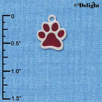 C3916 tlf - Medium Translucent Maroon Paw - 2 Sided - Silver Charm (6 per package)