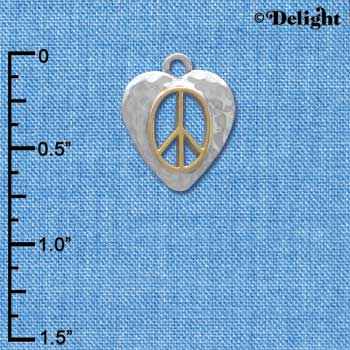 C3917 tlf - Gold Peace Sign inside Silver Heart - 2 Sided - Silver Charm (6 per package)