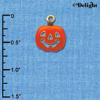 C3929 tlf - Translucent Orange Jack O'Lantern Pumpkin - Gold Charm (6 charms per package)