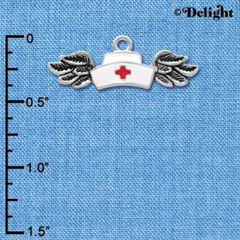 C3942 tlf - Enamel Nurse Hat with Wings - Silver Charm (6 per package)