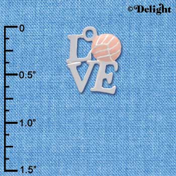 C3955 tlf - Silver Love with Pink Volleyball - Silver Charm (6 per package)