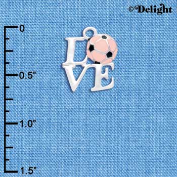 C3958 tlf - Silver Love with Pink Soccerball - Silver Charm (6 per package)