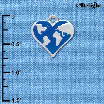 C3964 tlf - Enamel Earth Heart - Silver Charm (6 per package) (6 per package)