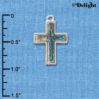 C3968tlf - Abalone Shell 2-D Cross - Silver Charm (2 per package)