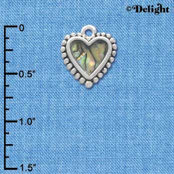 C3969tlf - Abalone Shell 2-D Heart - Silver Charm (2 per package)