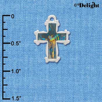 C3971 tlf - Abalone Shell 2-D Cross - Silver Charm (2 per package)
