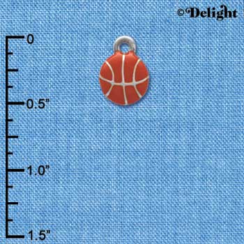 C3973 tlf - Mini Enamel Basketball - 2 Sided - Im. Rhodium Charm (6 per package)