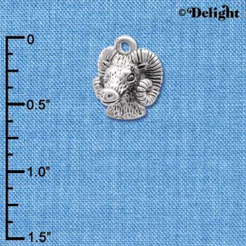 C3977 tlf - Medium 3-D Silver Ram Head - Im. Rhodium Charm (6 per package)