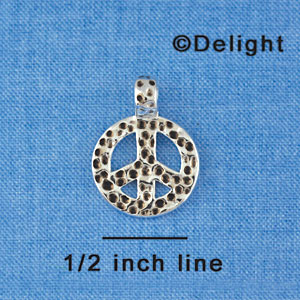 C4022 tlf - Medium Pounded Metal Peace Sign - Silver Pendant (6 per package)