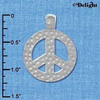 C4023 tlf - Large Pounded Metal Peace Sign - Silver Pendant (2 per package)