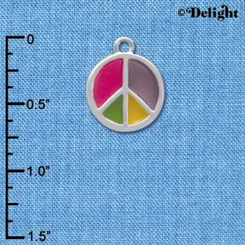 C4029 tlf - Bright Translucent Multicolored Peace Sign - Silver Charm (6 per package)