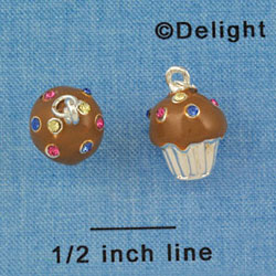 C4032-14 tlf - Chocolate Cupcake with Multicolored Swarovski Crystal Sprinkles - Silver Charm (6 per package)