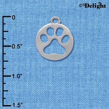 C4034 tlf - Circle with Cut Out Paw - Im. Rhodium Plated Charm (6 per package)