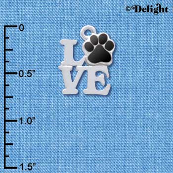 C4044 tlf - Silver Love with Black Paw - Silver Charm (6 per package)
