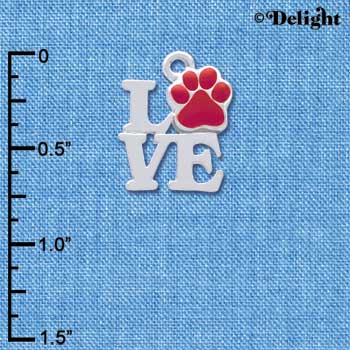 C4046 tlf - Silver Love with Red Paw - Silver Charm (6 per package)