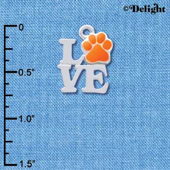 C4047 tlf - Silver Love with Orange Paw - Silver Charm (6 per package)
