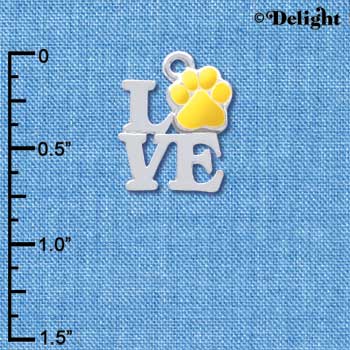 C4048 tlf - Silver Love with Yellow Paw - Silver Charm (6 per package)