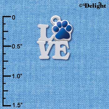 C4050 tlf - Silver Love with Royal Blue Paw - Silver Charm (6 per package)