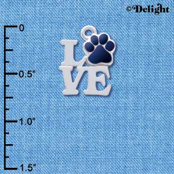 C4051 tlf - Silver Love with Navy Blue Paw - Silver Charm (6 per package)