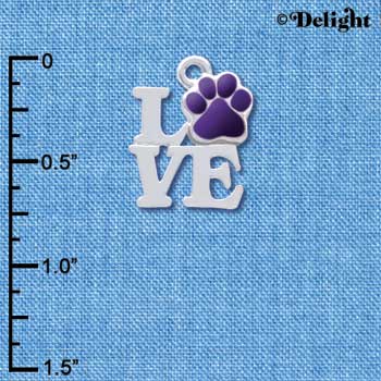 C4052 tlf - Silver Love with Purple Paw - Silver Charm (6 per package)